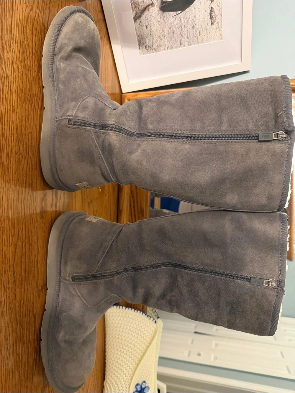 UGG Gray Suede Shearling Mid-Calf Winter Boots